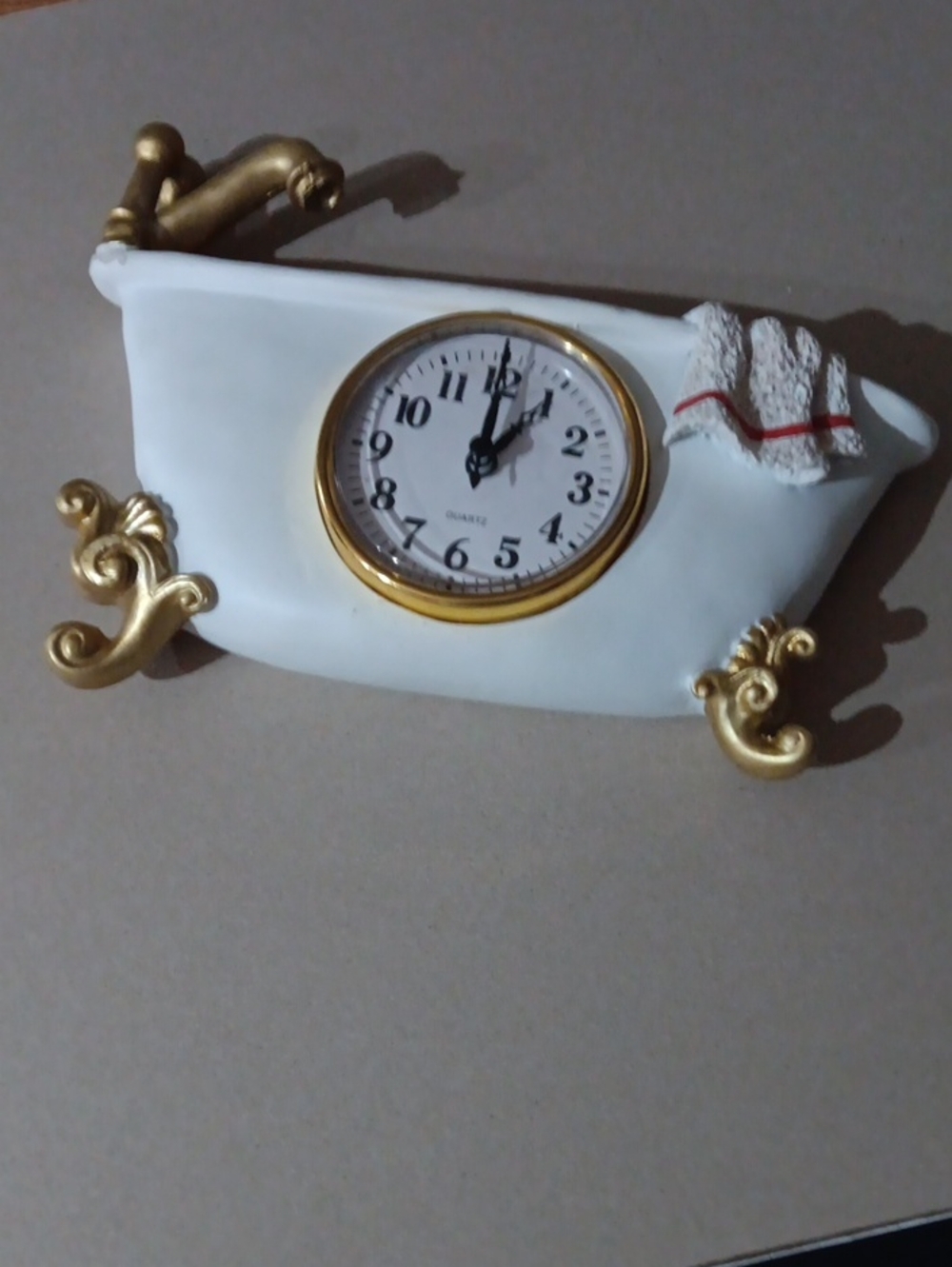 Bathtub Mantel Clock with Gold Accents and Towel